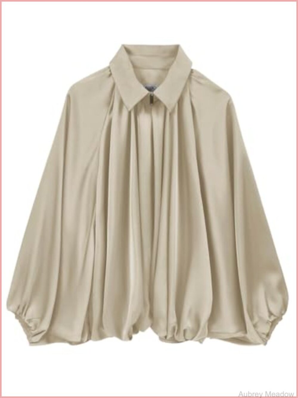 Satin Puffed Bomber Jacket Oversized Batwing Sleeve Pleated Women's